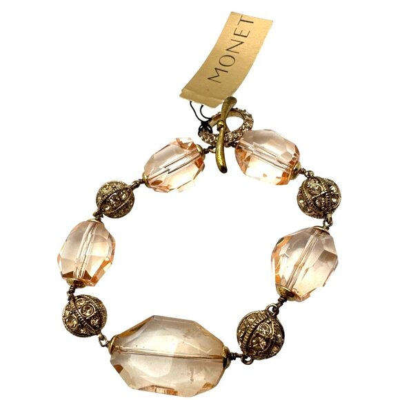 Vintage Timeless Elegance Monet Bracelet Pink Bead Faceted Translucent Romantic - Picture 5 of 8